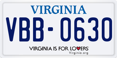VA license plate VBB0630