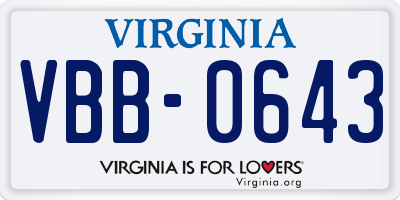 VA license plate VBB0643