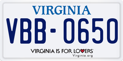 VA license plate VBB0650