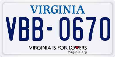 VA license plate VBB0670