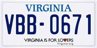 VA license plate VBB0671