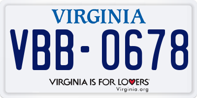 VA license plate VBB0678