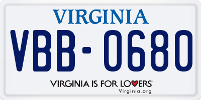VA license plate VBB0680