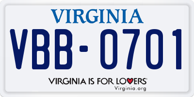 VA license plate VBB0701