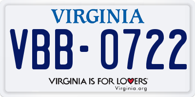 VA license plate VBB0722