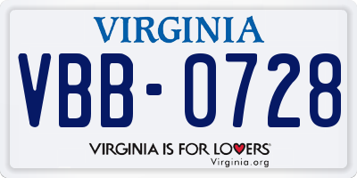VA license plate VBB0728