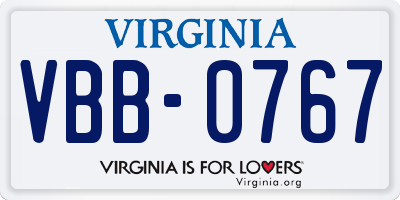 VA license plate VBB0767
