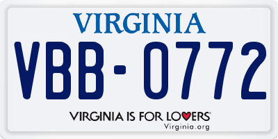 VA license plate VBB0772