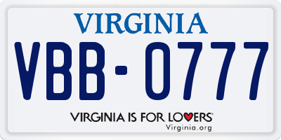 VA license plate VBB0777