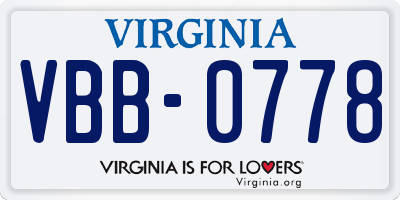 VA license plate VBB0778