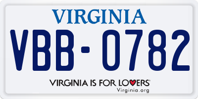 VA license plate VBB0782