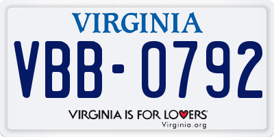 VA license plate VBB0792