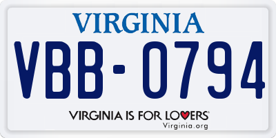 VA license plate VBB0794
