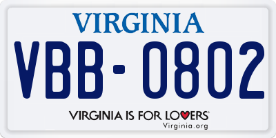 VA license plate VBB0802