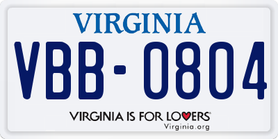 VA license plate VBB0804