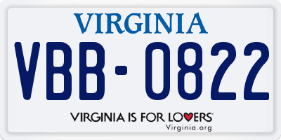 VA license plate VBB0822