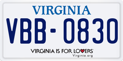 VA license plate VBB0830