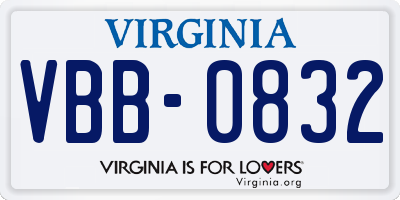 VA license plate VBB0832