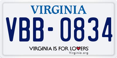 VA license plate VBB0834