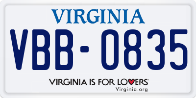 VA license plate VBB0835