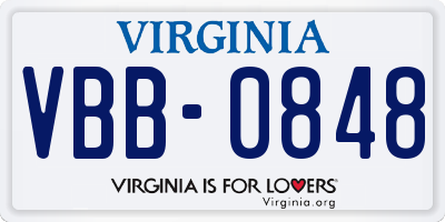 VA license plate VBB0848
