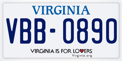 VA license plate VBB0890