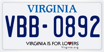 VA license plate VBB0892