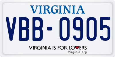 VA license plate VBB0905