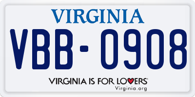 VA license plate VBB0908