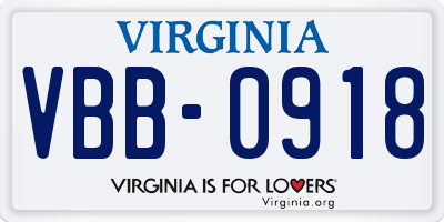 VA license plate VBB0918