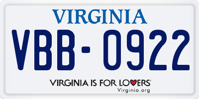 VA license plate VBB0922