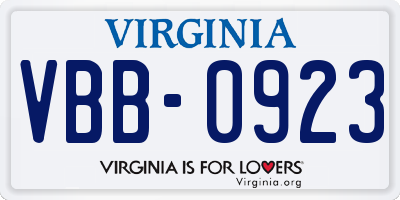 VA license plate VBB0923