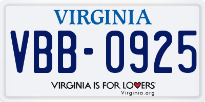 VA license plate VBB0925