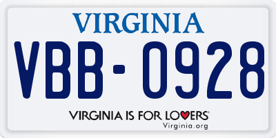 VA license plate VBB0928