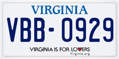 VA license plate VBB0929