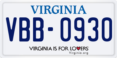 VA license plate VBB0930