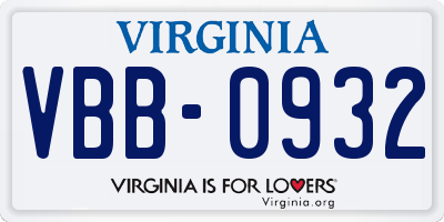 VA license plate VBB0932