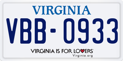 VA license plate VBB0933