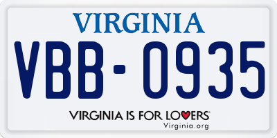 VA license plate VBB0935
