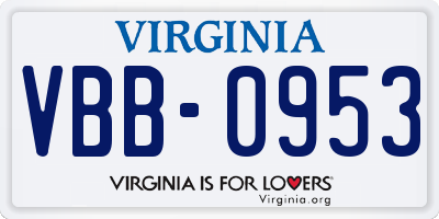 VA license plate VBB0953