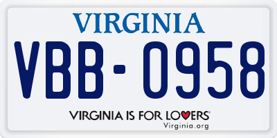 VA license plate VBB0958