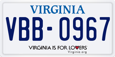 VA license plate VBB0967