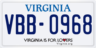 VA license plate VBB0968