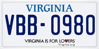 VA license plate VBB0980