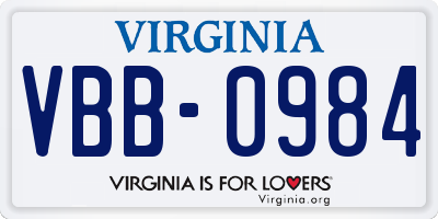 VA license plate VBB0984