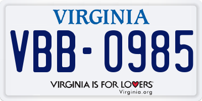 VA license plate VBB0985