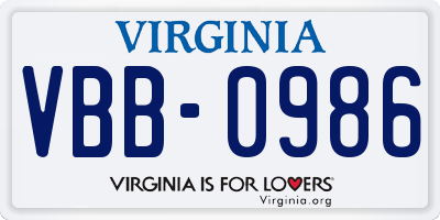 VA license plate VBB0986