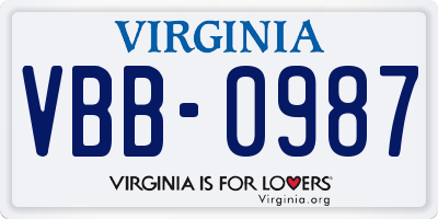 VA license plate VBB0987