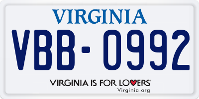 VA license plate VBB0992