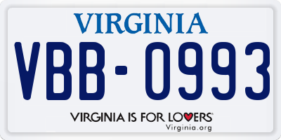 VA license plate VBB0993